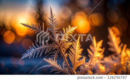 macro morning frost feathers . Background concept. Generated Image 126256787