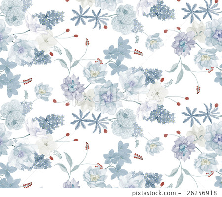 Poetic Hand Illustrated Floral and Curly Patterns 126256918