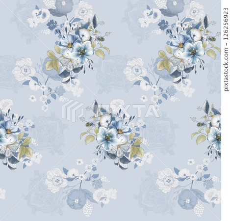 Poetic Hand Illustrated Floral and Curly Patterns 126256923