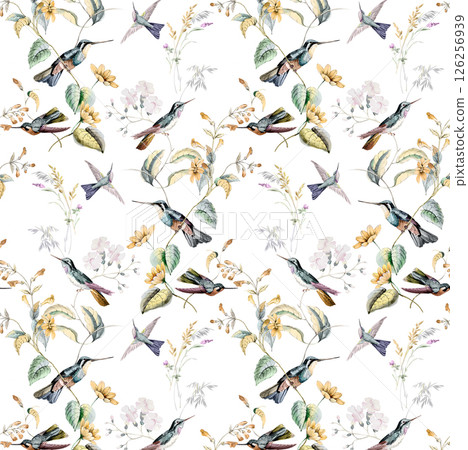 Poetic Hand Illustrated Floral and Curly Patterns 126256939