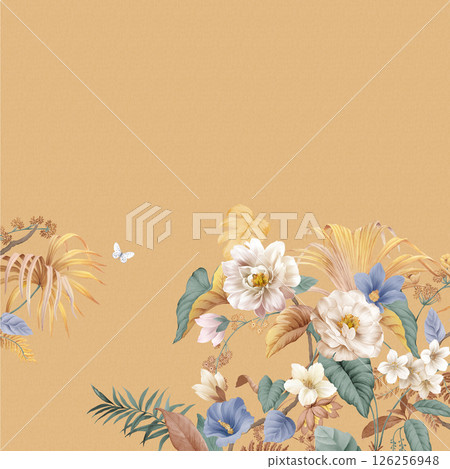 Poetic Hand Illustrated Floral and Curly Patterns 126256948