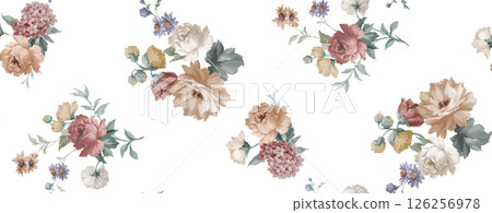Dainty Hand Rendered Flower and Scroll Motif Sketches 126256978