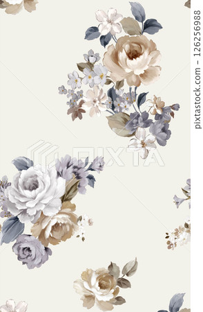 Dainty Hand Rendered Flower and Scroll Motif Sketches 126256988