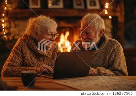Joyful seniors sharing moments cozy living room lifestyle photography warm environment intimate viewpoint connection and love 126257505