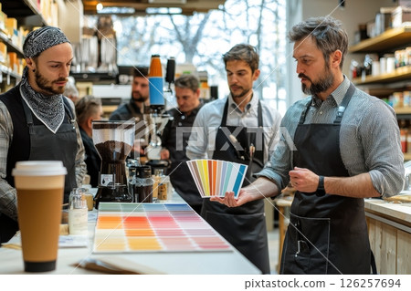 Vibrant color palette workshop for designers and coffee lovers cozy collaborative space engaging perspectives on creativity 126257694