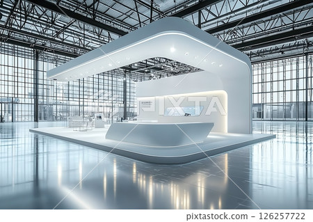 Modern exhibition space trade show venue interior design industrial environment wide angle view innovative architecture Modern exhibition space trade show venue interior design industrial environment wide angle view innovative architecture 126257722
