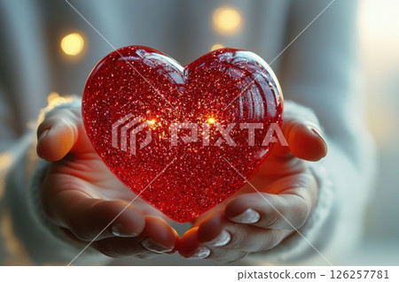Holding love a symbolic heart in hands indoor setting emotional photography warm ambiance close-up view sentimentality 126257781