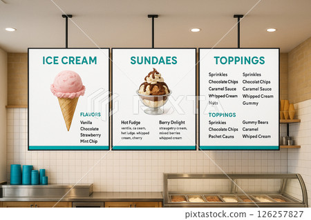Digital signage installed in an ice cream shop 126257827