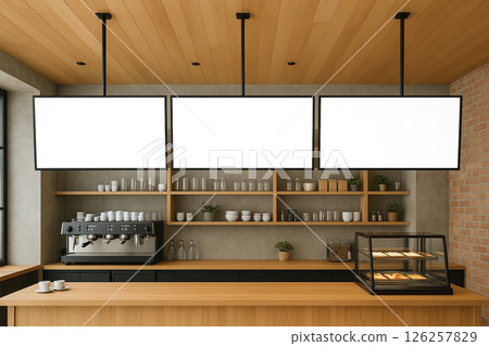 Digital signage installed in a cafe Digital signage installed in a cafe 126257829