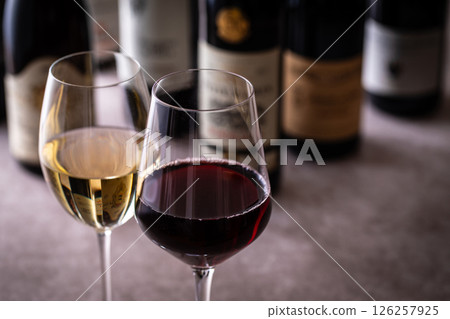 Drinking wine at a restaurant 126257925