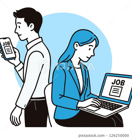 新畢業生使用智慧型手機和電腦求職的插圖 126258000