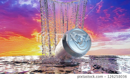 A refreshing 3D illustration of a waterfall of water and a silver can A refreshing 3D illustration of a waterfall of water and a silver can 126258036
