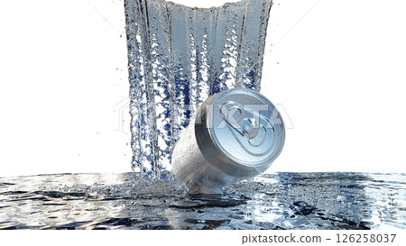 A refreshing 3D illustration of a waterfall of water and a silver can A refreshing 3D illustration of a waterfall of water and a silver can 126258037