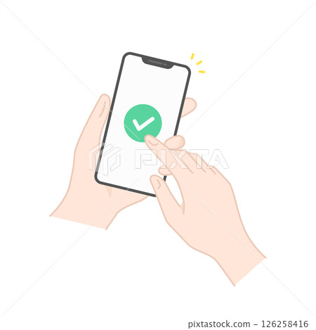 智慧型手機螢幕和複選標記完成操作圖示(線條圖/平面) 智慧型手機螢幕和複選標記完成操作圖示(線條圖/平面) 126258416