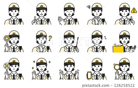 女警官透過臉部表情和姿勢表達情緒的插圖集 126258522