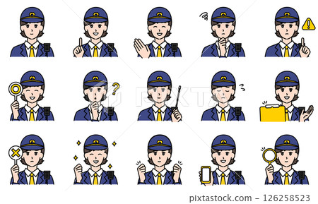 女警官透過臉部表情和姿勢表達情緒的插圖集 126258523