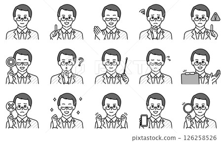 Illustration set of male lawyer expressing emotions with facial expressions and poses 126258526
