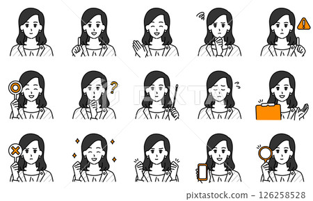 插圖集 A 一位女律師透過臉部表情和姿勢表達情緒 126258528