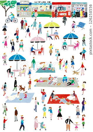 Hand-drawn illustration set of people in the park on holiday 126258556