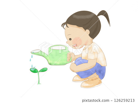Girl watering a plant Girl watering a plant 126259213