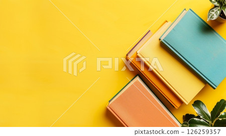 Books stack literature education library flat lay copy space background 126259357