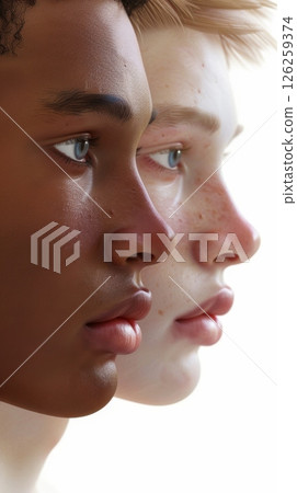 Two face boy friendship diversity dark skin and white skin 126259374