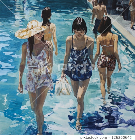 人們在泳池裡玩耍 人們在泳池裡玩耍 126260645