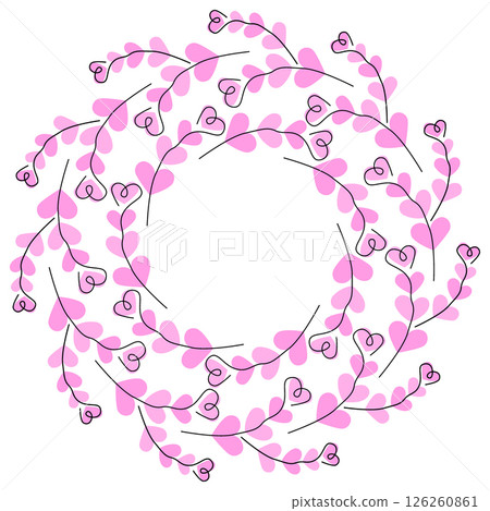 Charming hand drawn pink hearts shape twigs on hearts spots Circular Frame Copy space Template idea Charming hand drawn pink hearts shape twigs on hearts spots Circular Frame Copy space Template idea 126260861