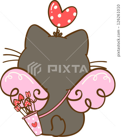 Cute Cupid Valentine Black Cat back Kawaii Cartoon Doodle Cute Cupid Valentine Black Cat back Kawaii Cartoon Doodle 126261010