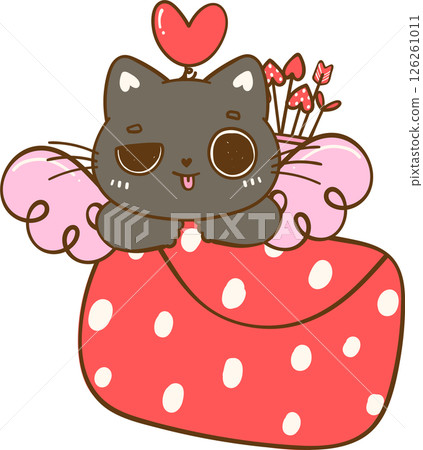 Cute Cupid Valentine Black Cat with love letter Kawaii Cartoon Doodle Cute Cupid Valentine Black Cat with love letter Kawaii Cartoon Doodle 126261011