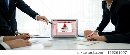 Cyber attack malware alert show computer screen display threat detected brisk 126261097