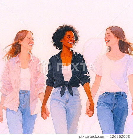 多樣的微笑女性三重奏圖示素材 126262008
