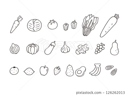手繪插圖集含有維生素的主要食物（單色） 126262013