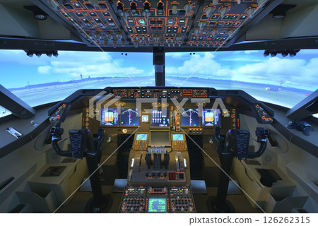 Flight simulator Boeing 747-400 cockpit flight deck training 126262315