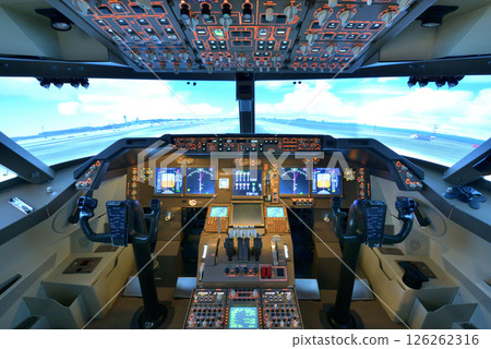 Flight simulator Boeing 747-400 cockpit flight deck training Flight simulator Boeing 747-400 cockpit flight deck training 126262316