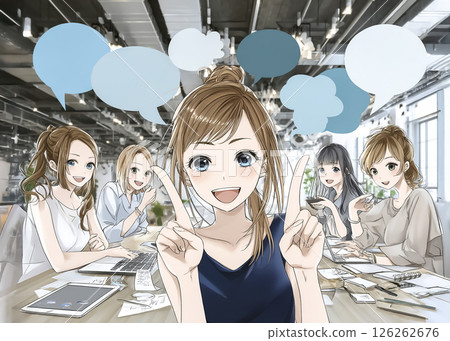 一位女士在會議上熱情地表達意見的插畫素材 126262676