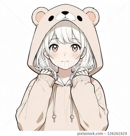 Cute girl wearing a bear costume (white background) 126262829