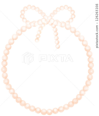 Cute White Pearl Frame Circle shape with ribbon bow watercolor 126263108