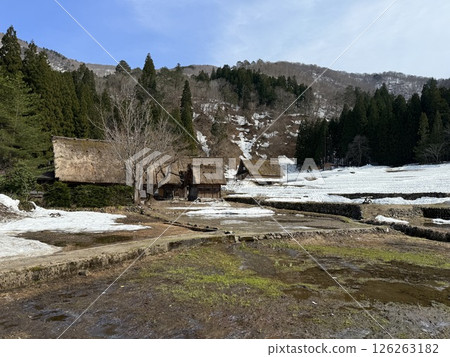 Shirakawa-go is historic village in Gifu Prefecture, famous for its gassho-zukuri farmhouses with steep thatched roofs, a UNESCO World Heritage Site. 126263182
