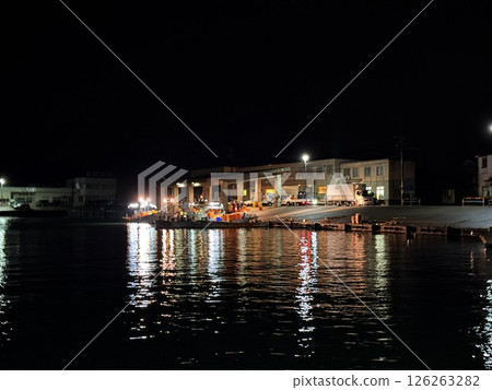 Firefly squid fishing is famous in Namerikawa, Toyama Prefecture, Japan. The large schools of blue lights are a special natural monument. 126263282