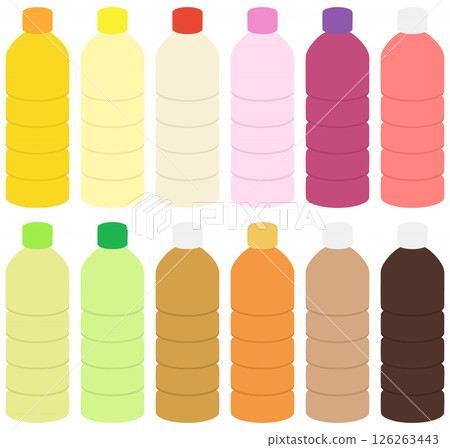 Assorted 12 types of bottled drinks illustration set Assorted 12 types of bottled drinks illustration set 126263443