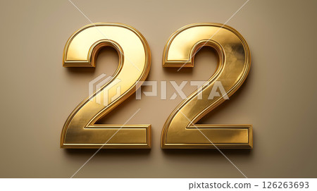 Golden number 22 displayed against a light background 126263693