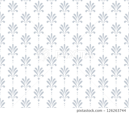 Flower geometric pattern. Seamless vector background. White and gray ornament. Ornament for fabric, wallpaper, packaging. Decorative print Flower geometric pattern. Seamless vector background. White and gray ornament. Ornament for fabric, wallpaper, packaging. Decorative print 126263744