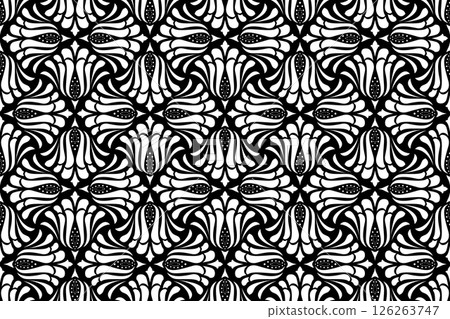 Flower geometric pattern. Seamless vector background. White and black ornament. Flower geometric pattern. Seamless vector background. White and black ornament. 126263747