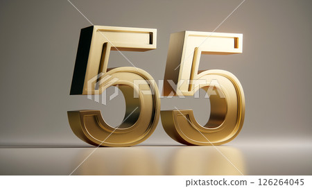 Golden number 55 displayed in elegant simplicity against a softly lit background 126264045