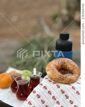 picnic in nature simit tea eco friendly. High quality photo 126264140