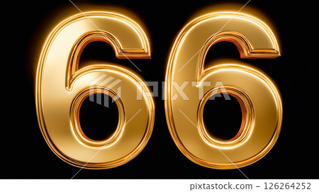 Golden number 66 on a black background shines brightly 126264252
