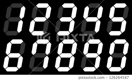 Digital number image set, high resolution, white letters on black background 126264587