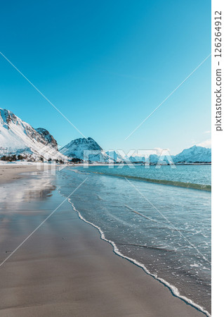 Snowy Ramberg Beach and Mountains in Lofoten Snowy Ramberg Beach and Mountains in Lofoten 126264912