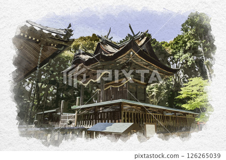 Watercolor painting of Ushimado Shrine, main hall, Setouchi City, Okayama Prefecture Watercolor painting of Ushimado Shrine, main hall, Setouchi City, Okayama Prefecture 126265039